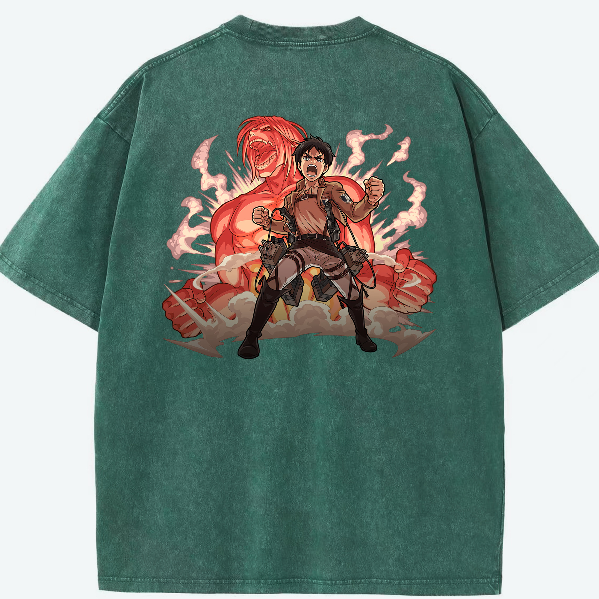 （画像用） 進撃の巨人 エレン･イェーガー Attack on Titan Eren Jäger 綿100% ヴィンテージ風 半袖Tシャツ（背面プリント）